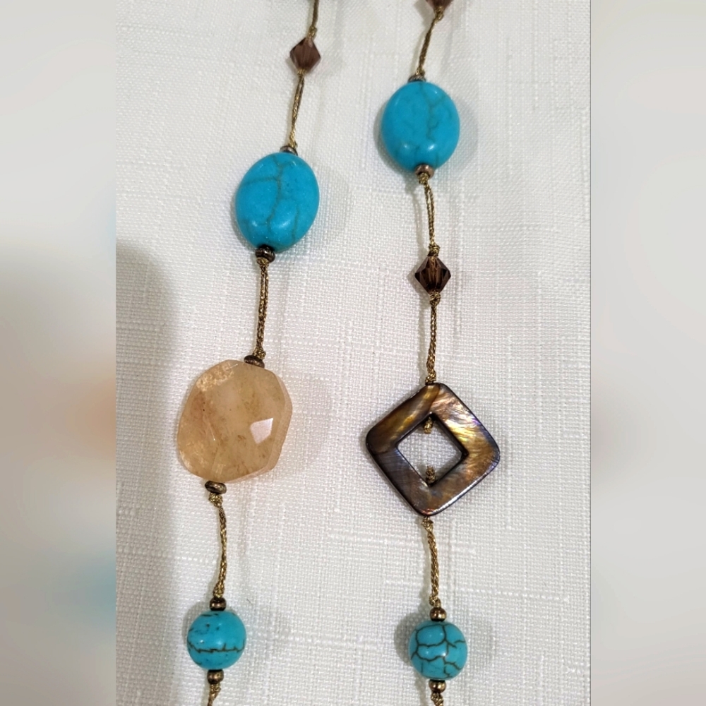 Beautiful beaded necklace / tigers eye / turquoise Boho - Picture 6 of 6